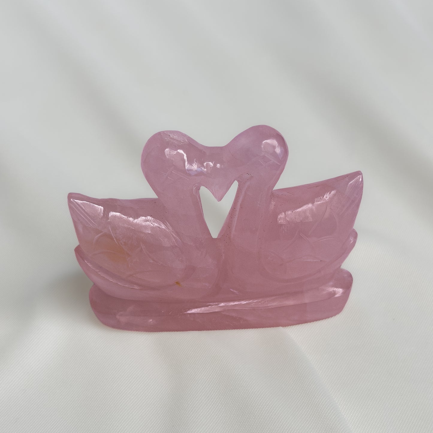 Rose Quartz Swan Figurine Small – Hand Carved Pair Symbol