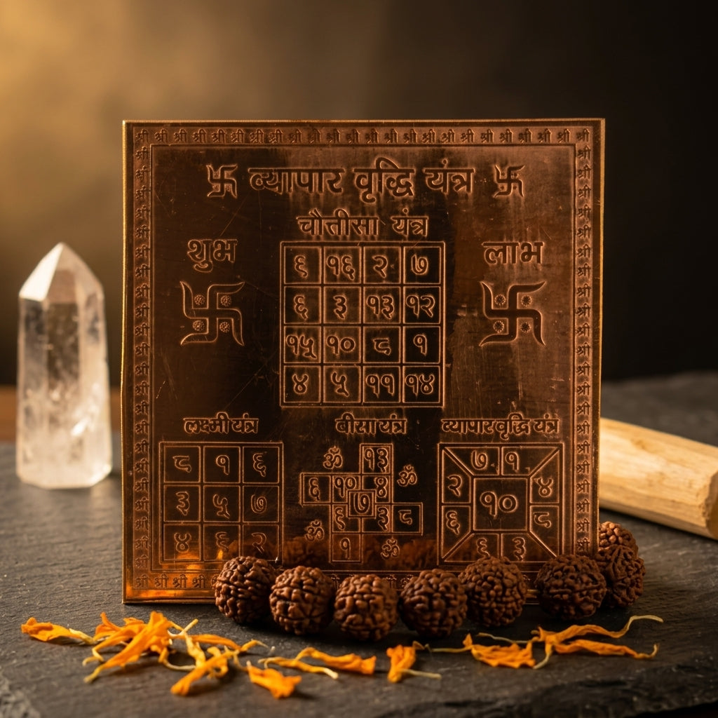 Vyapar Vriddhi Yantra – Framed Copper 4x4 Inch for Business Growth