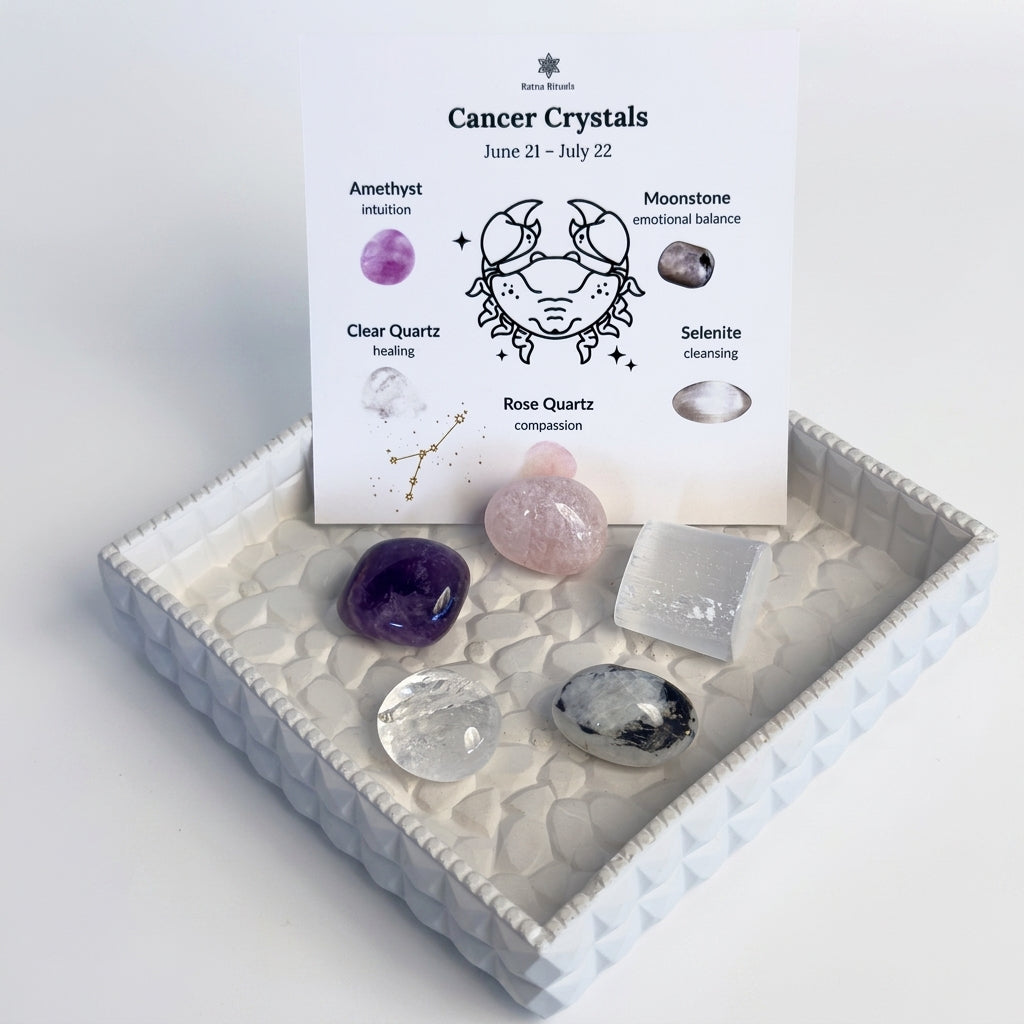 Cancer Zodiac Crystal Kit – Polished Tumble Stones for Emotional Healing & Calm