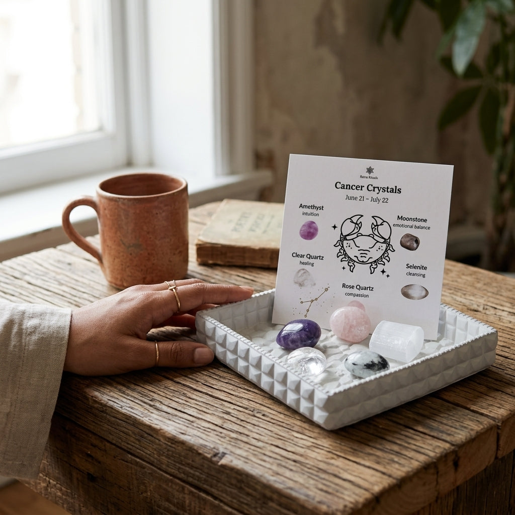 Cancer Zodiac Crystal Kit – Polished Tumble Stones for Emotional Healing & Calm