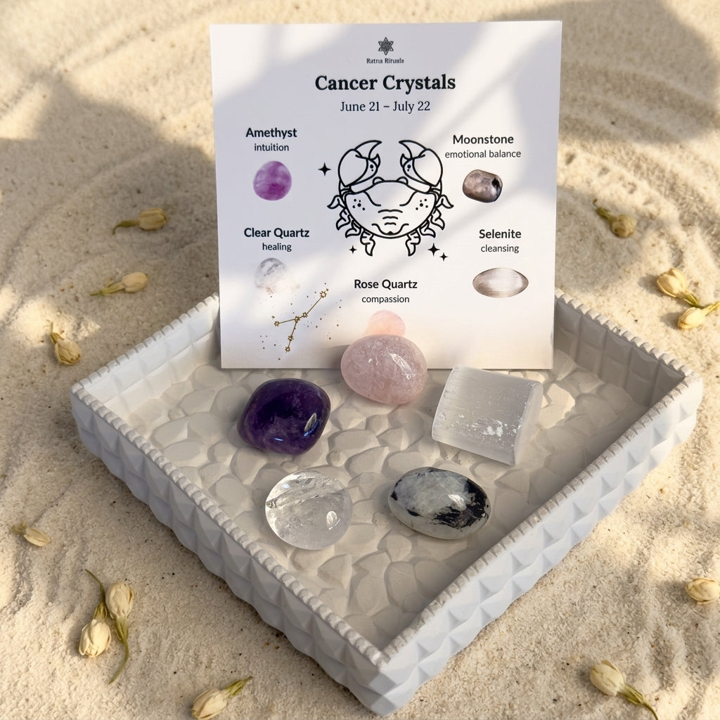 Cancer Zodiac Crystal Kit – Polished Tumble Stones for Emotional Healing & Calm