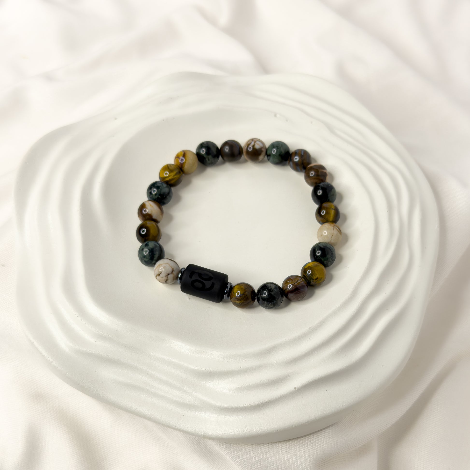 Cancer Zodiac Bracelet – Black Obsidian with Cancer Charm