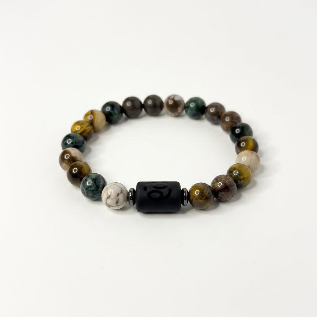 Cancer Zodiac Bracelet – Black Obsidian with Cancer Charm