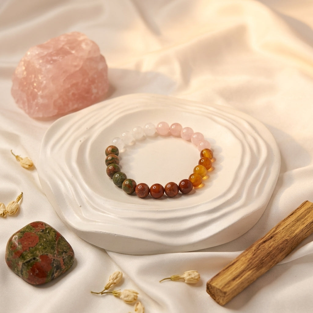 Fertility Support Bracelet – Moonstone, Carnelian & Rose Quartz