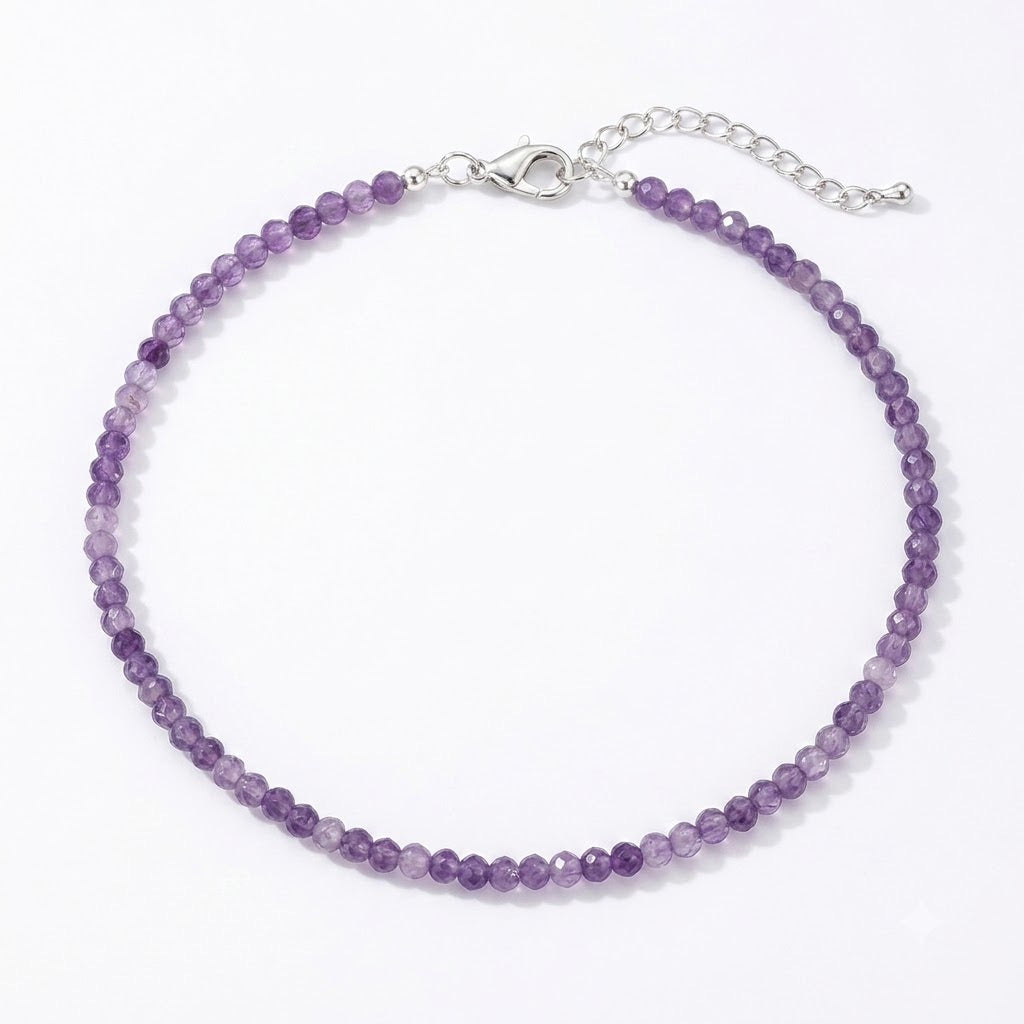 Amethyst Anklet – Natural 8mm Beads, Adjustable