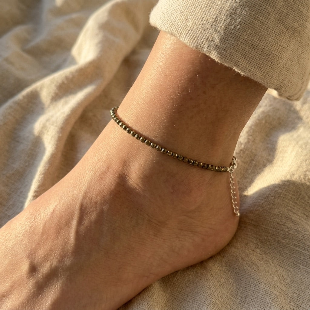 Pyrite Anklet – Golden Pyrite 8mm Beads, Adjustable