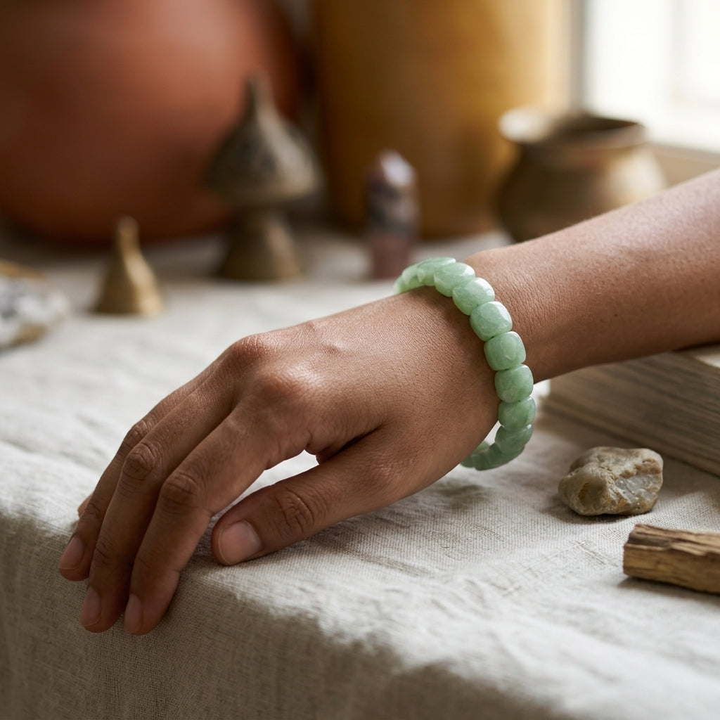 Green Aventurine Bracelet – Faceted Oval Beads for Luck & Money