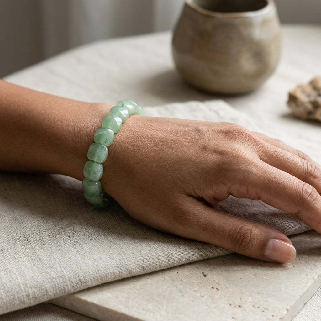 Green Aventurine Bracelet – Faceted Oval Beads for Luck & Money