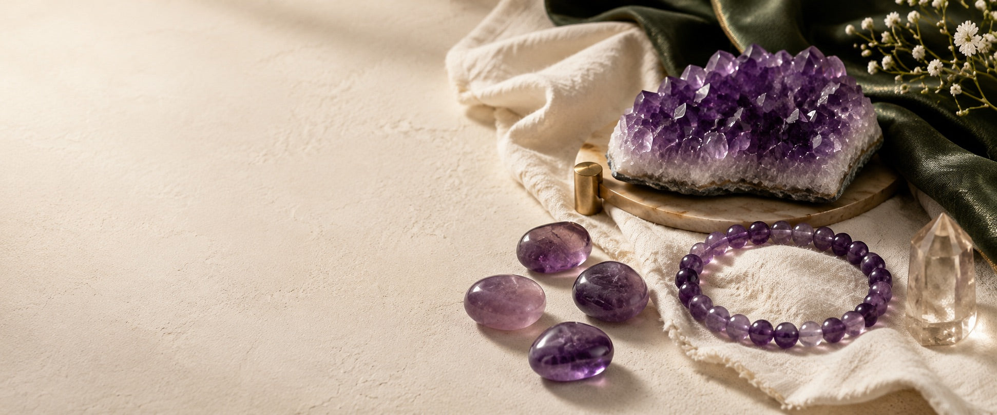 Amethyst geode, bracelet and tumbles