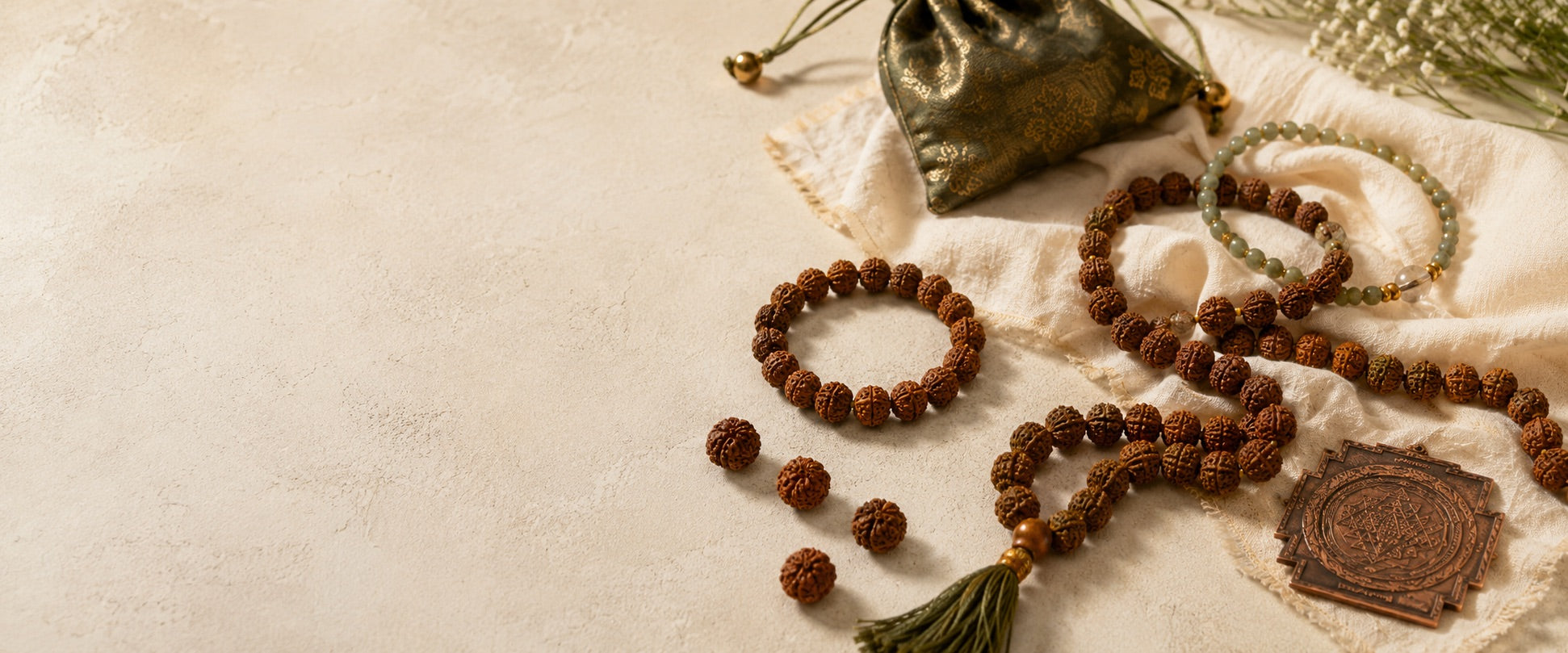 Rudraksha mala and bracelet