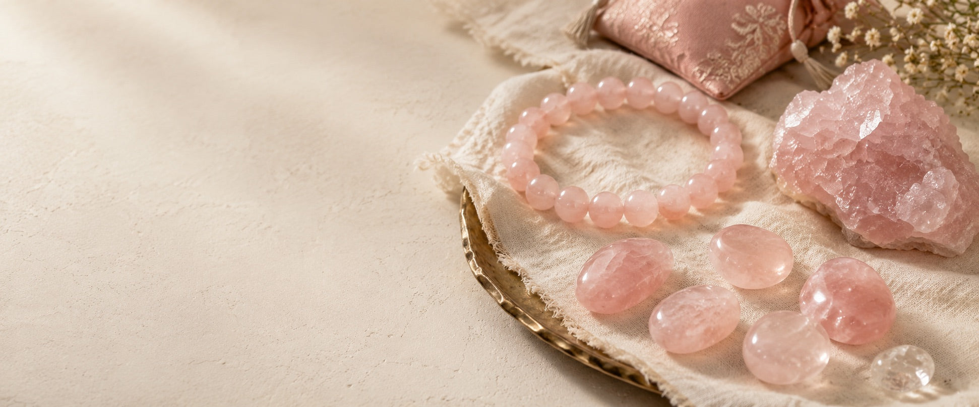 Rose quartz bracelet and tumbles