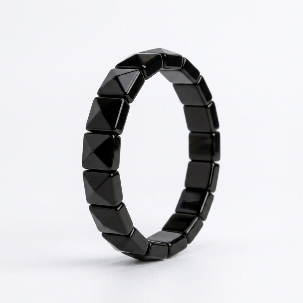 Black Obsidian Bracelet – Faceted Square Beads (12mm) for Protection