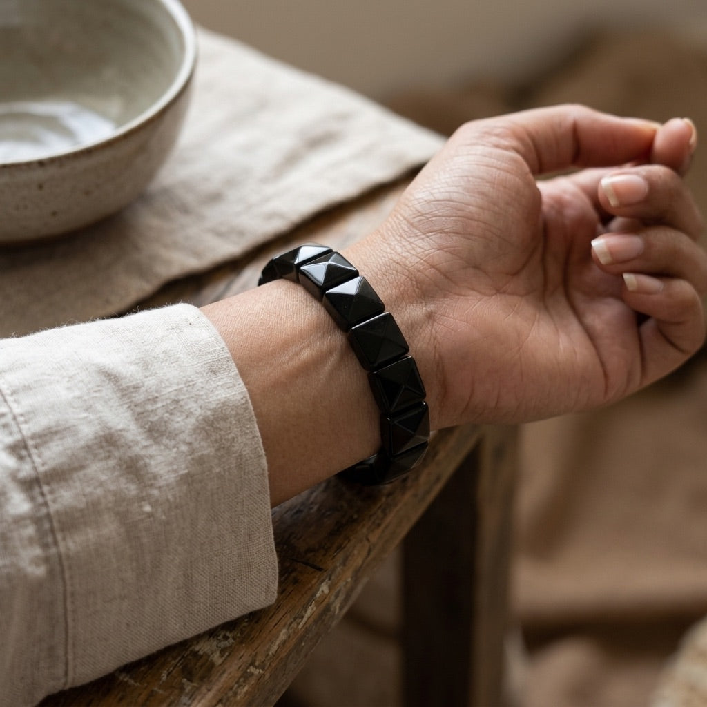 Black Obsidian Bracelet – Faceted Square Beads (12mm) for Protection