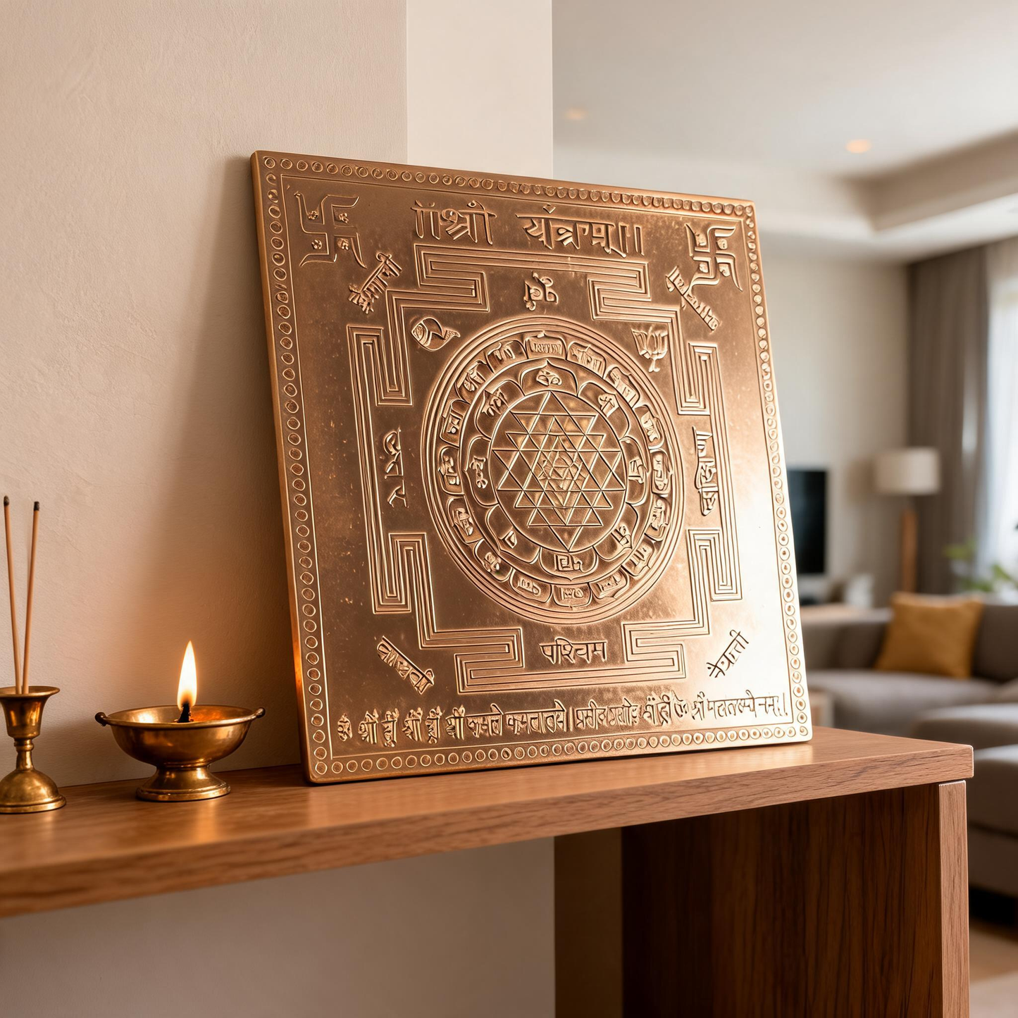 Shree Yantra (Altar Size 6x6 Inch) – Framed Copper