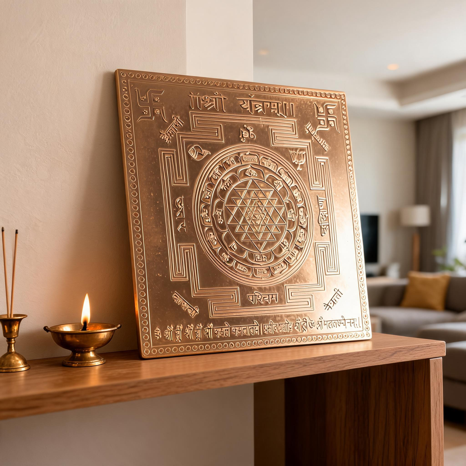 Shree Yantra (Altar Size 6x6 Inch) – Framed Copper