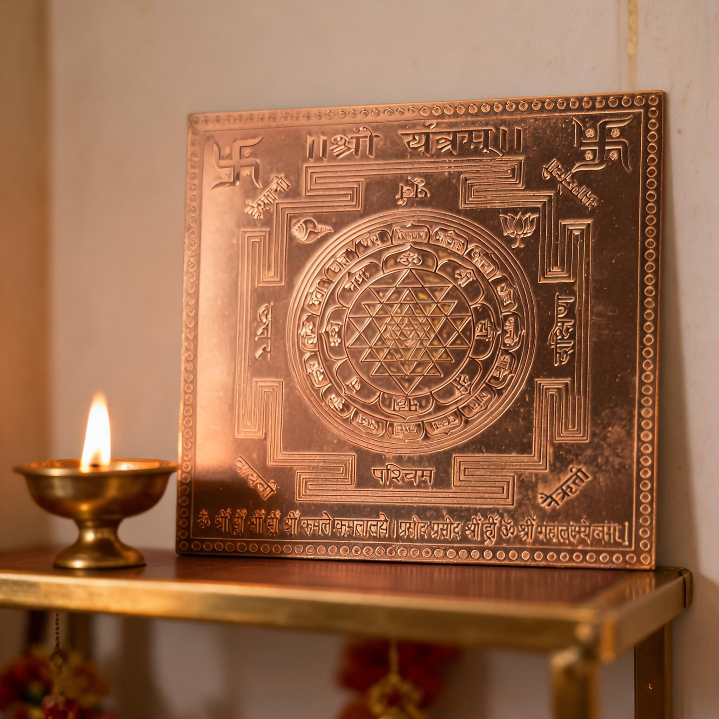 Shree Yantra (Altar Size 6x6 Inch) – Framed Copper
