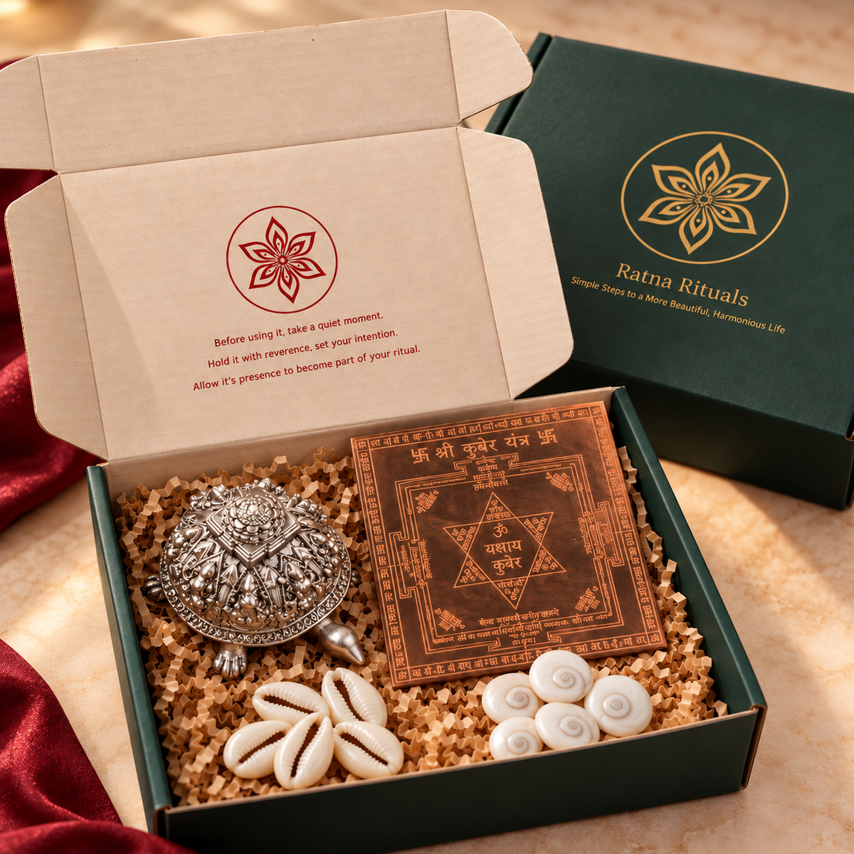 Dhanteras Wealth Kit with Oxidised Silver Tortoise and 4x4 Laminated Copper Yantra