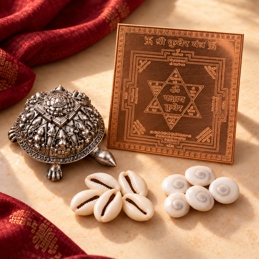 Dhanteras Wealth Kit with Oxidised Silver Tortoise and 4x4 Laminated Copper Yantra