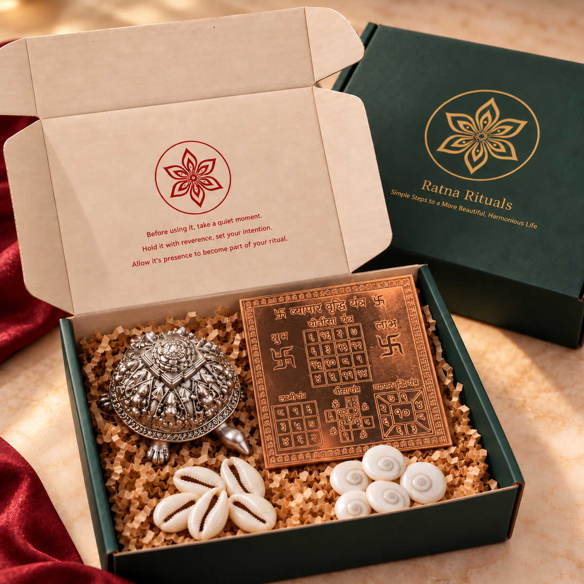 Dhanteras Wealth Kit with Oxidised Silver Tortoise and 4x4 Laminated Copper Yantra