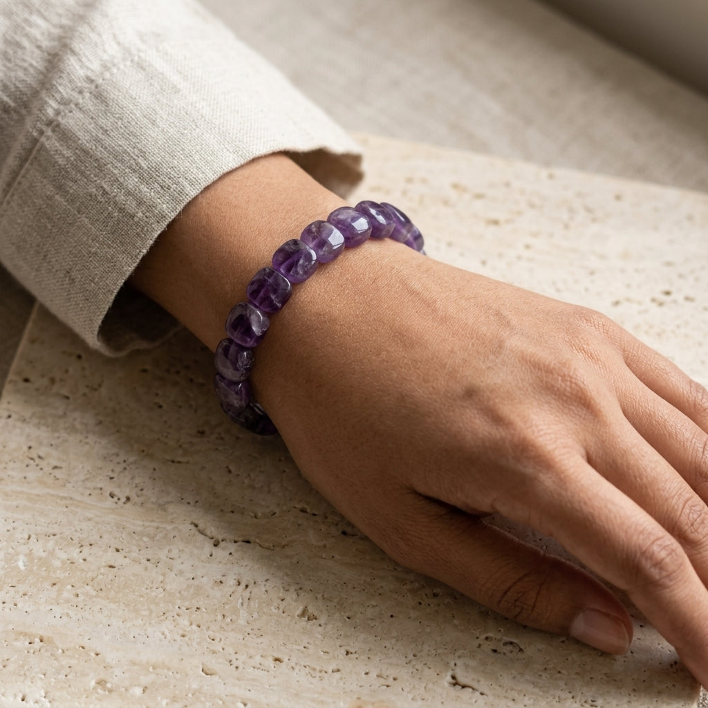 Amethyst Bracelet – Faceted Oval Beads for Calm & Peace