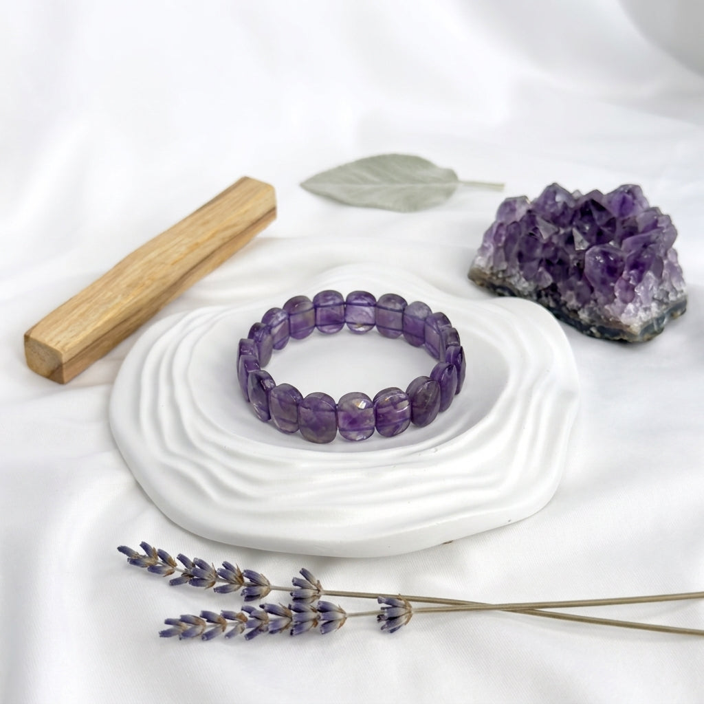 Amethyst Bracelet – Faceted Oval Beads for Calm & Peace