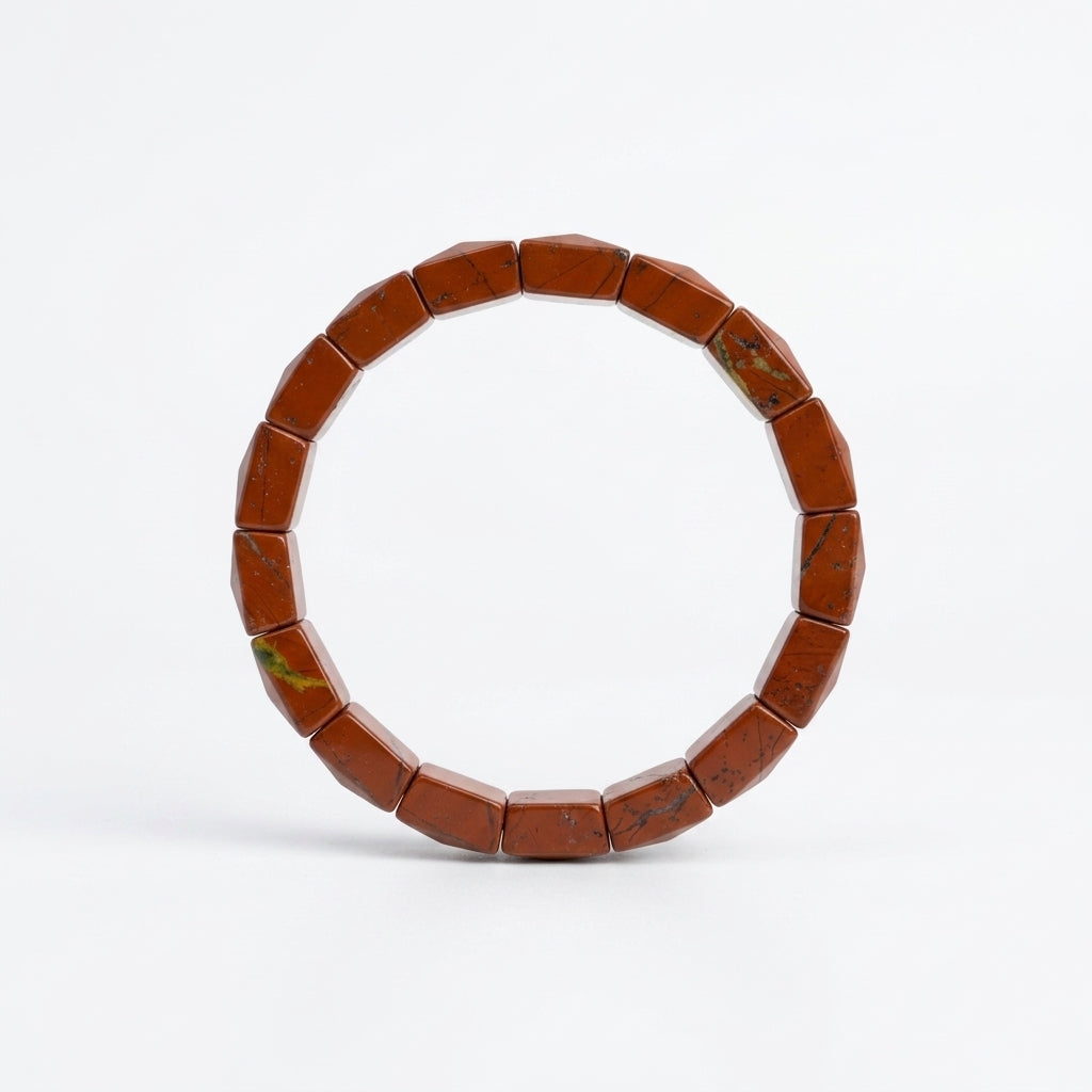 Red Jasper Bracelet – Faceted Square Beads (12mm)