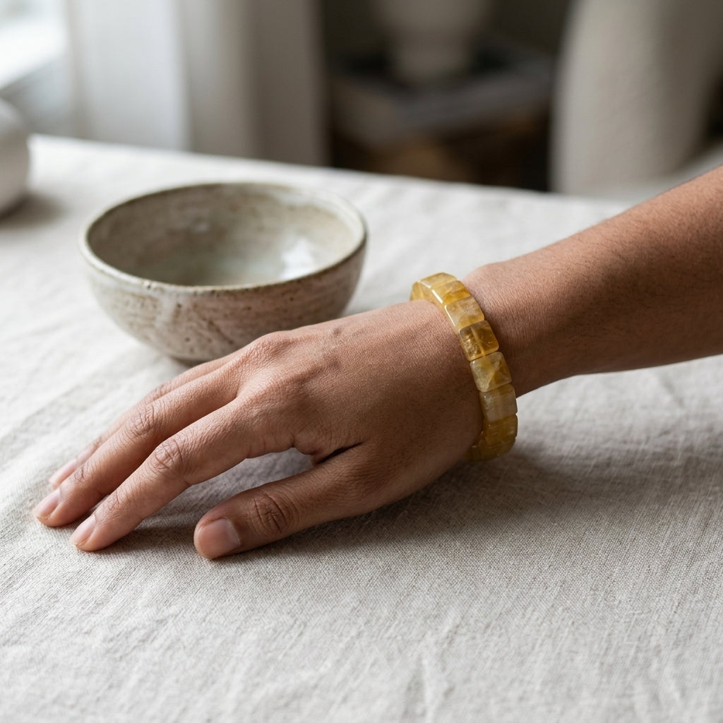 Yellow Jade Bracelet – Faceted Square Beads (12mm)