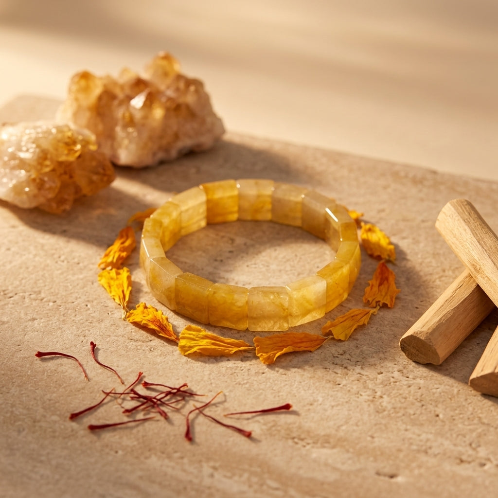Yellow Jade Bracelet – Faceted Square Beads (12mm)