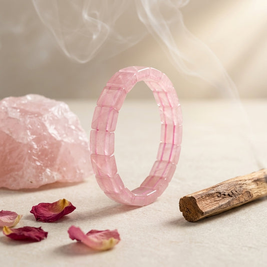 Rose Quartz Bracelet – Faceted Square Beads (12mm)