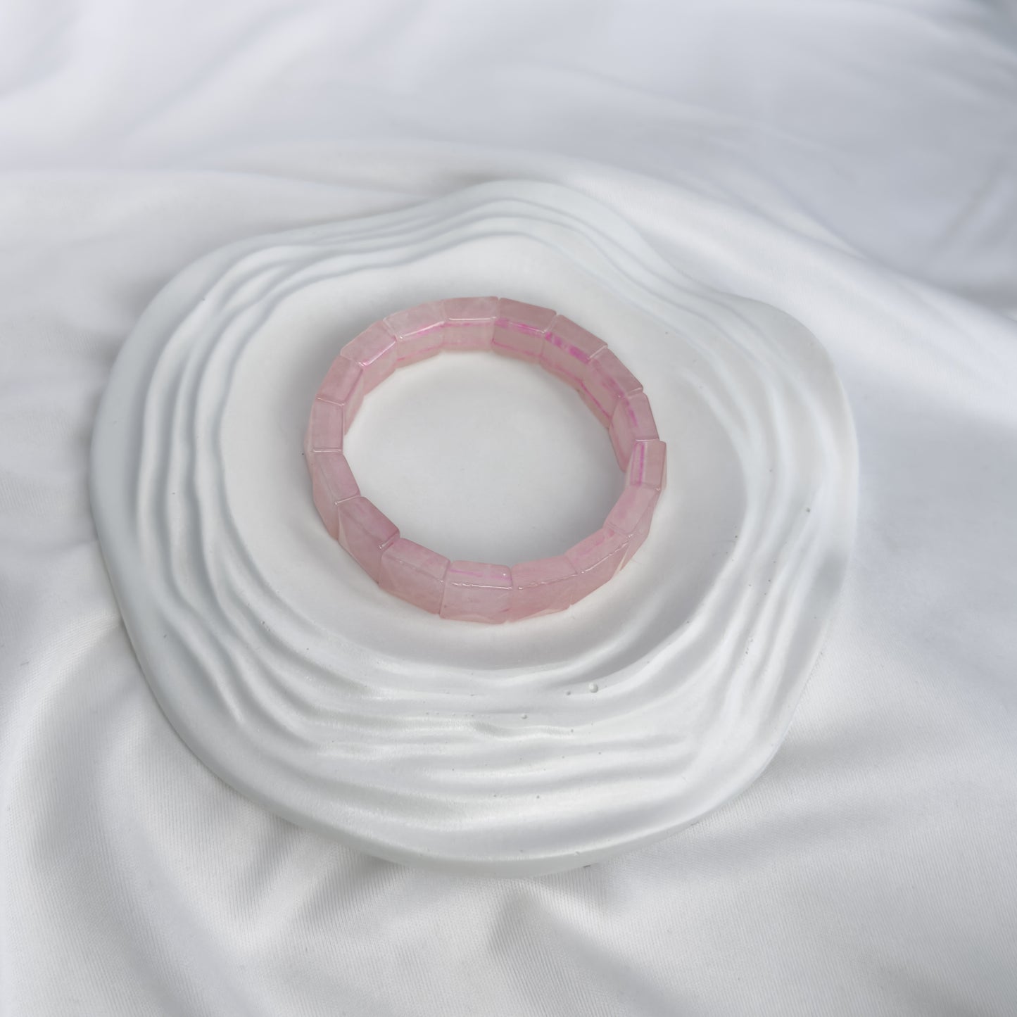 Rose Quartz Bracelet – Faceted Square Beads (12mm)