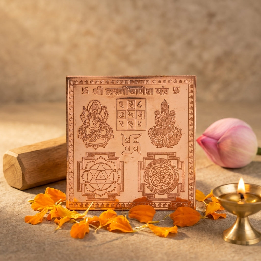 Laxmi Ganesh Yantra – Framed Copper 4x4 Inch