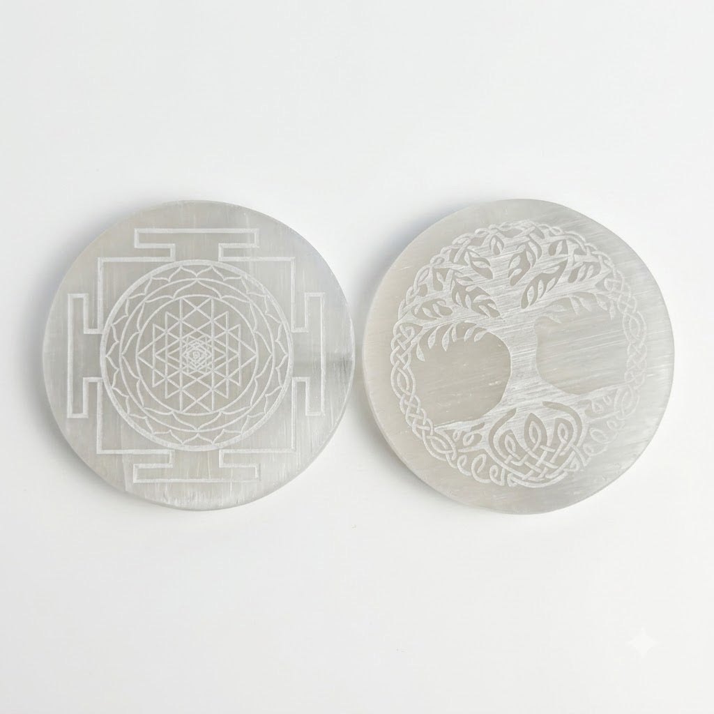 Selenite Charging Plate – Engraved (8cm)