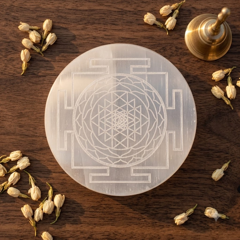 Selenite Charging Plate – Engraved (8cm)
