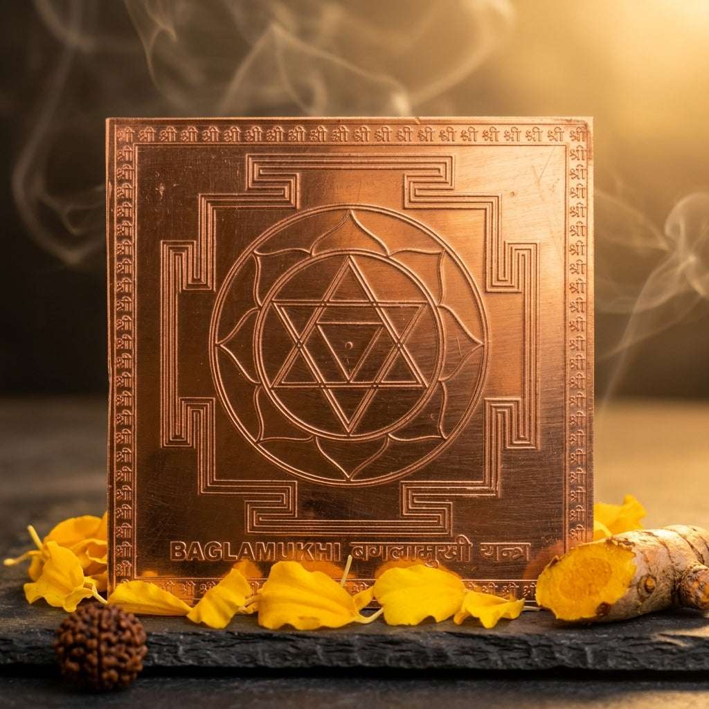 Baglamukhi Yantra – Framed Copper 4x4 Inch for Victory & Protection