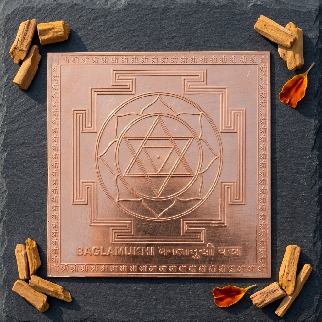 Baglamukhi Yantra – Framed Copper 4x4 Inch for Victory & Protection