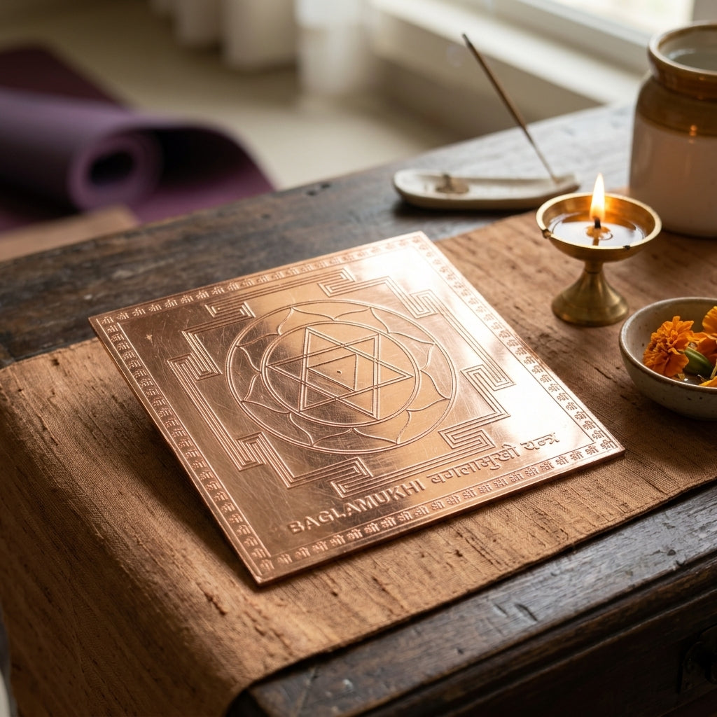 Baglamukhi Yantra – Framed Copper 4x4 Inch for Victory & Protection