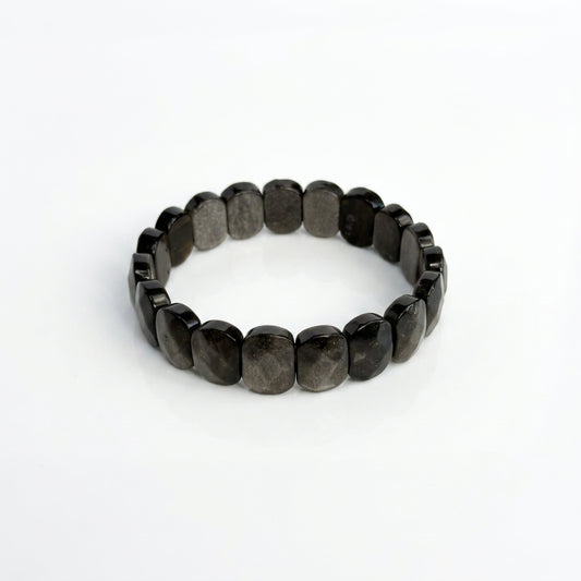 Silver Obsidian Bracelet – Faceted Oval Beads
