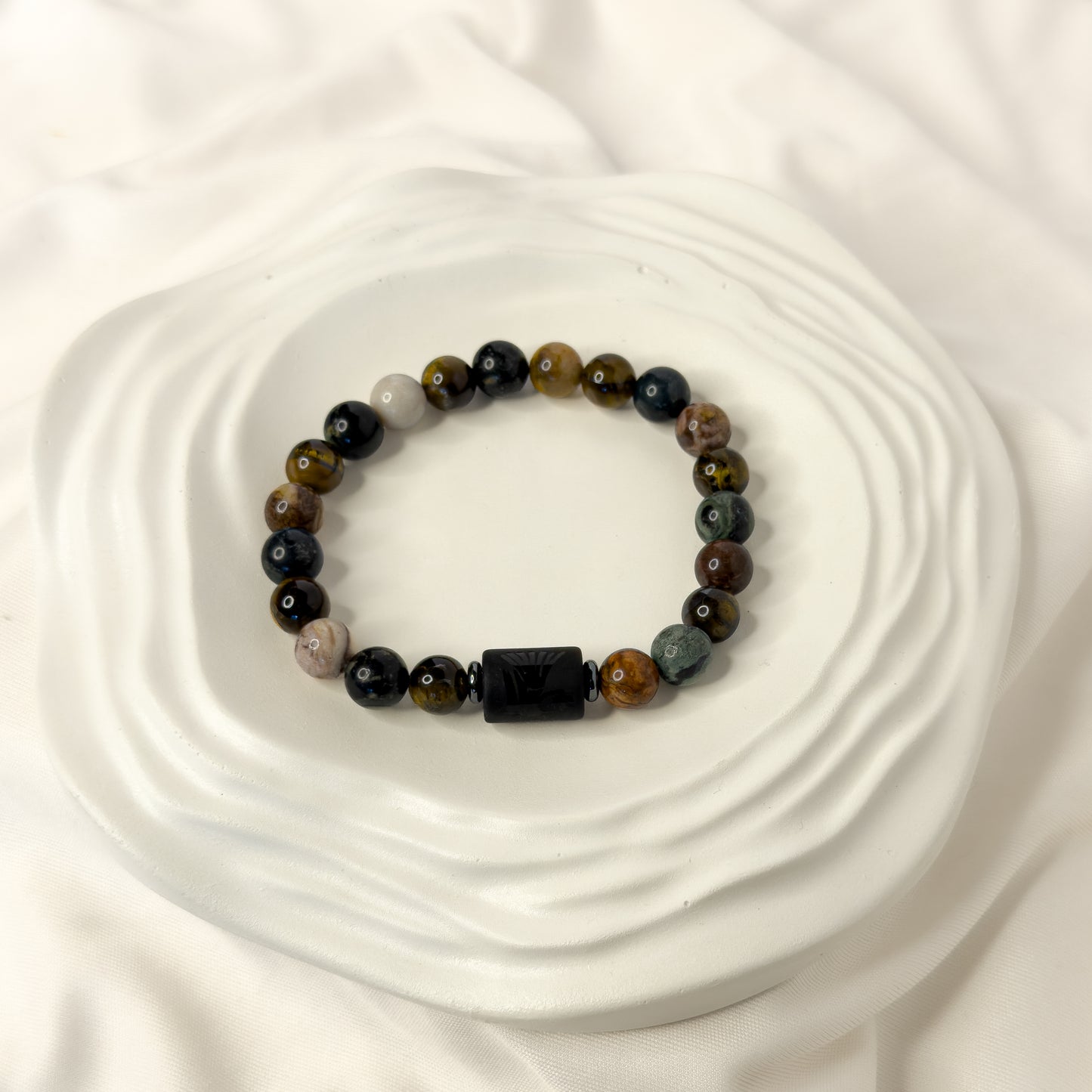 Pisces Zodiac Bracelet – Black Obsidian with Pisces Charm
