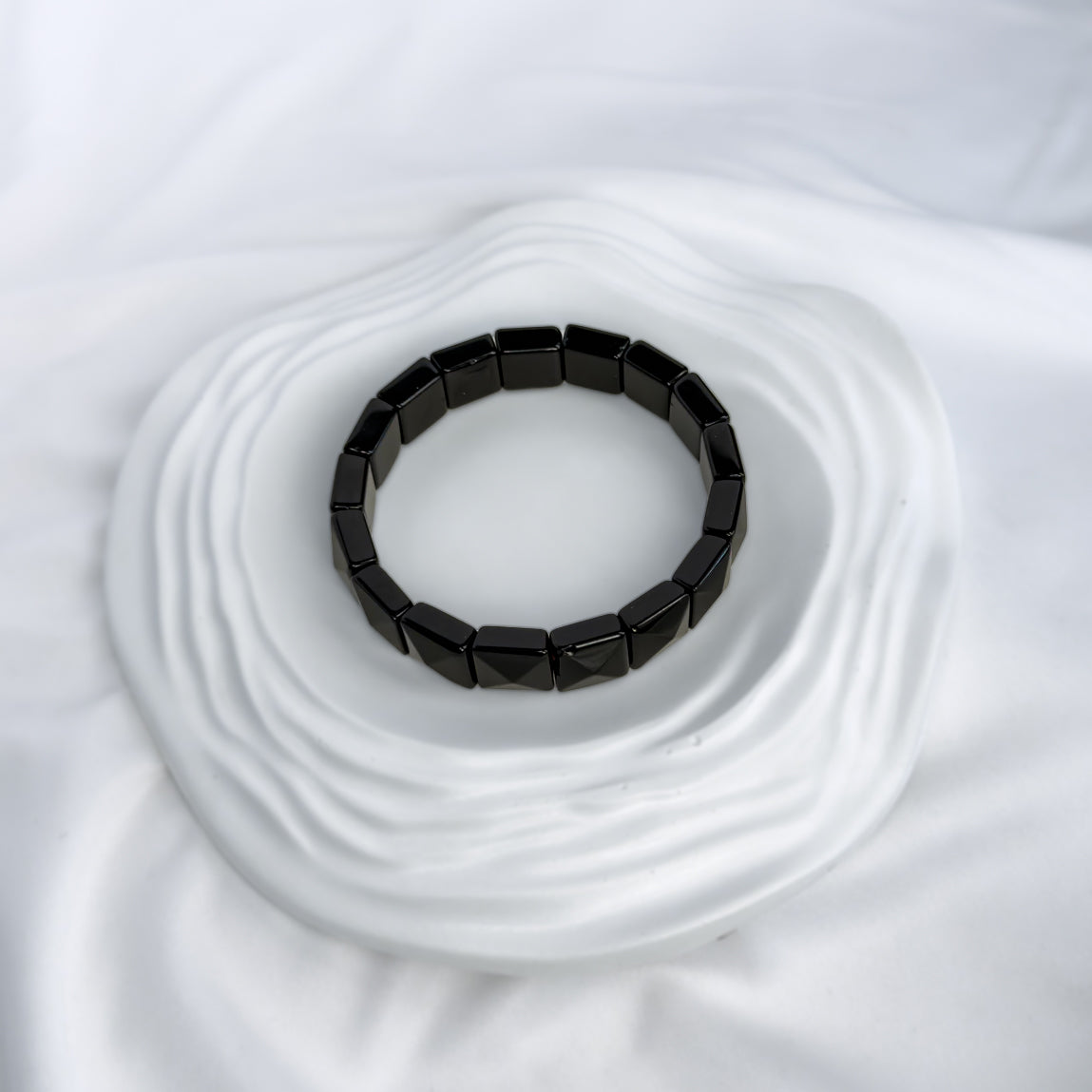 Black Obsidian Bracelet – Faceted Square Beads (12mm) for Protection