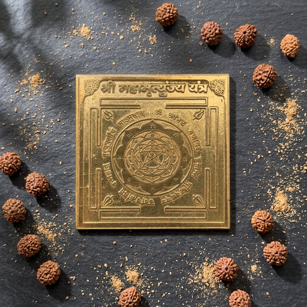 Shree Mahamrityunjaya Pocket Yantra - Laminated Copper (2 x 2 in)