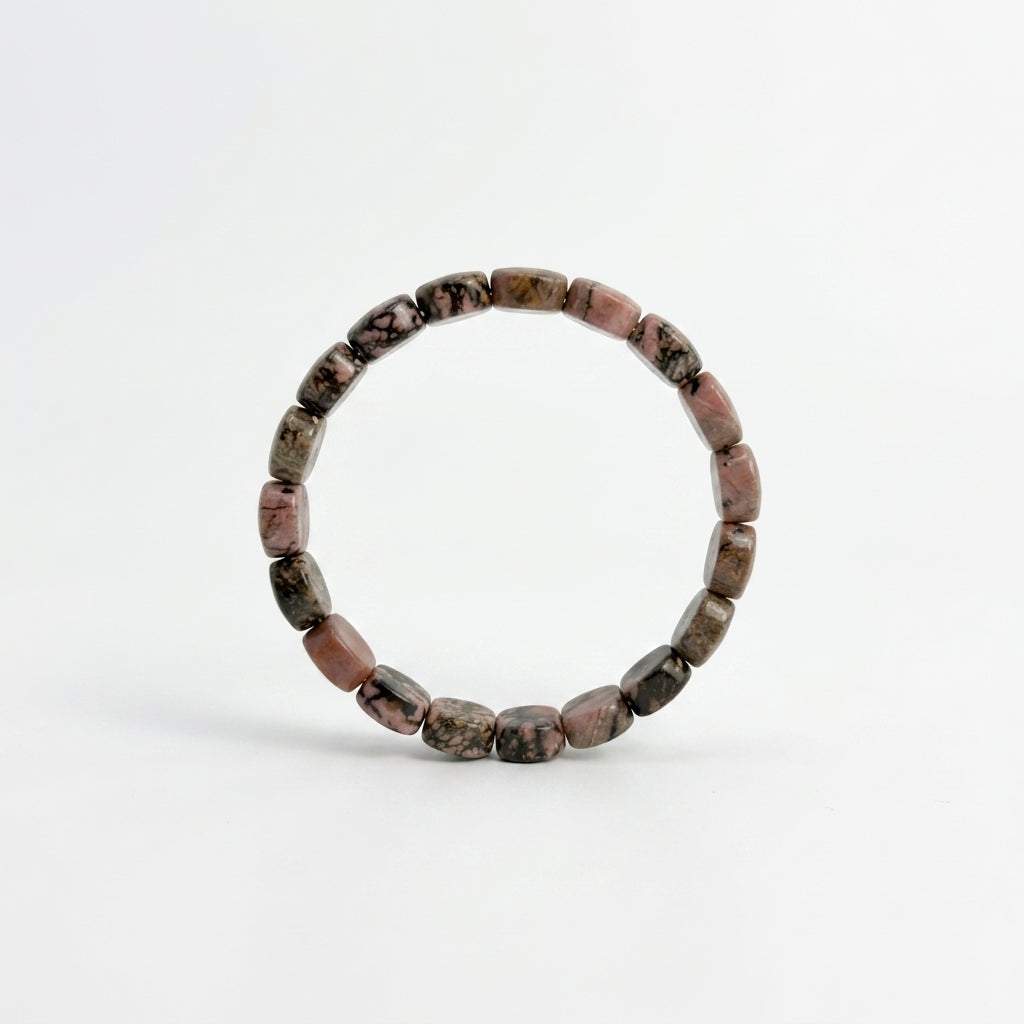Black Veined Rhodonite Bracelet – Faceted Oval Beads