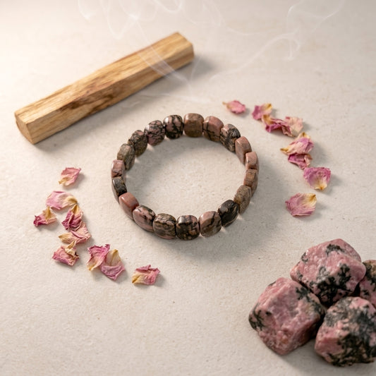 Black Veined Rhodonite Bracelet – Faceted Oval Beads