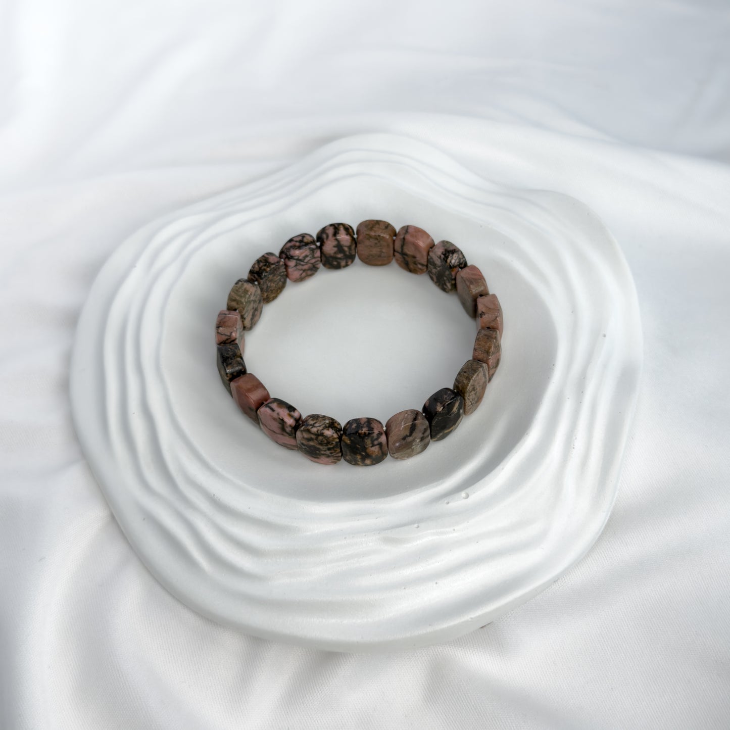 Black Veined Rhodonite Bracelet – Faceted Oval Beads