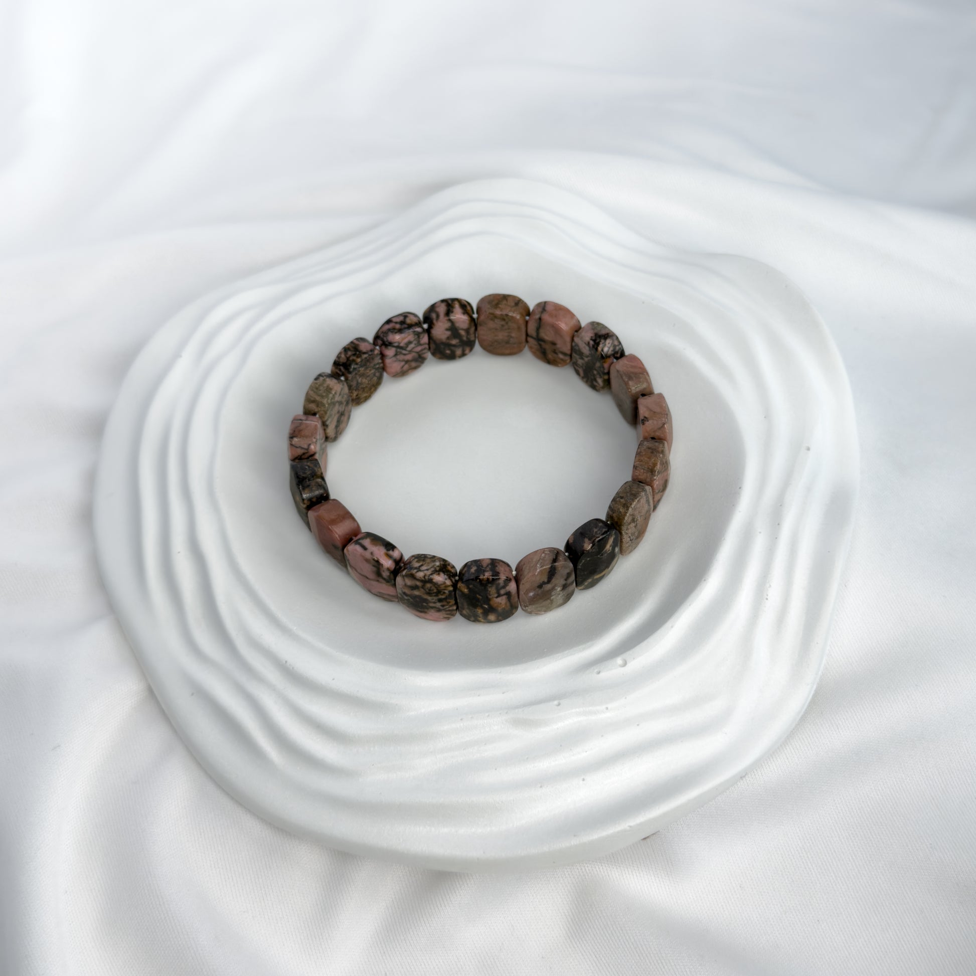 Black Veined Rhodonite Bracelet – Faceted Oval Beads