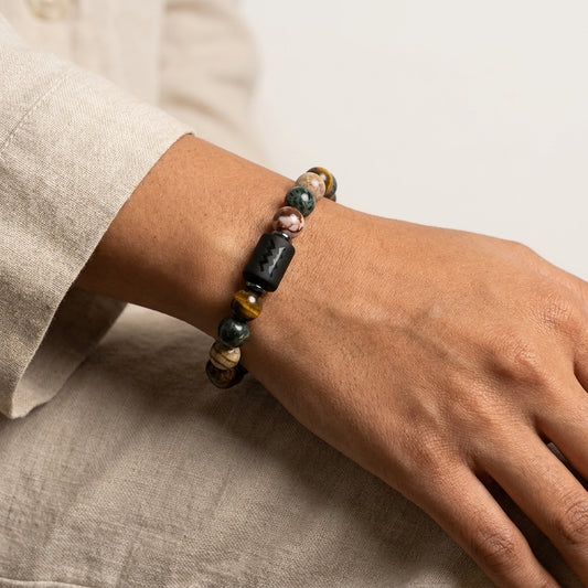 Aquarius Zodiac Bracelet – Black Obsidian with Aquarius Charm