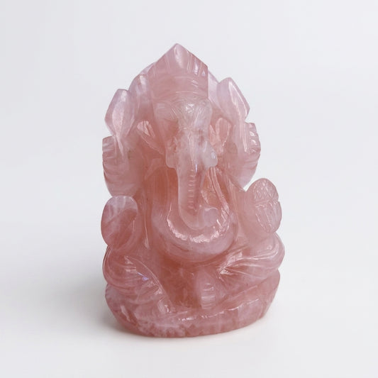 Rose Quartz Ganesha Idol – Hand Carved Crystal Ganesh Murti (10cm)