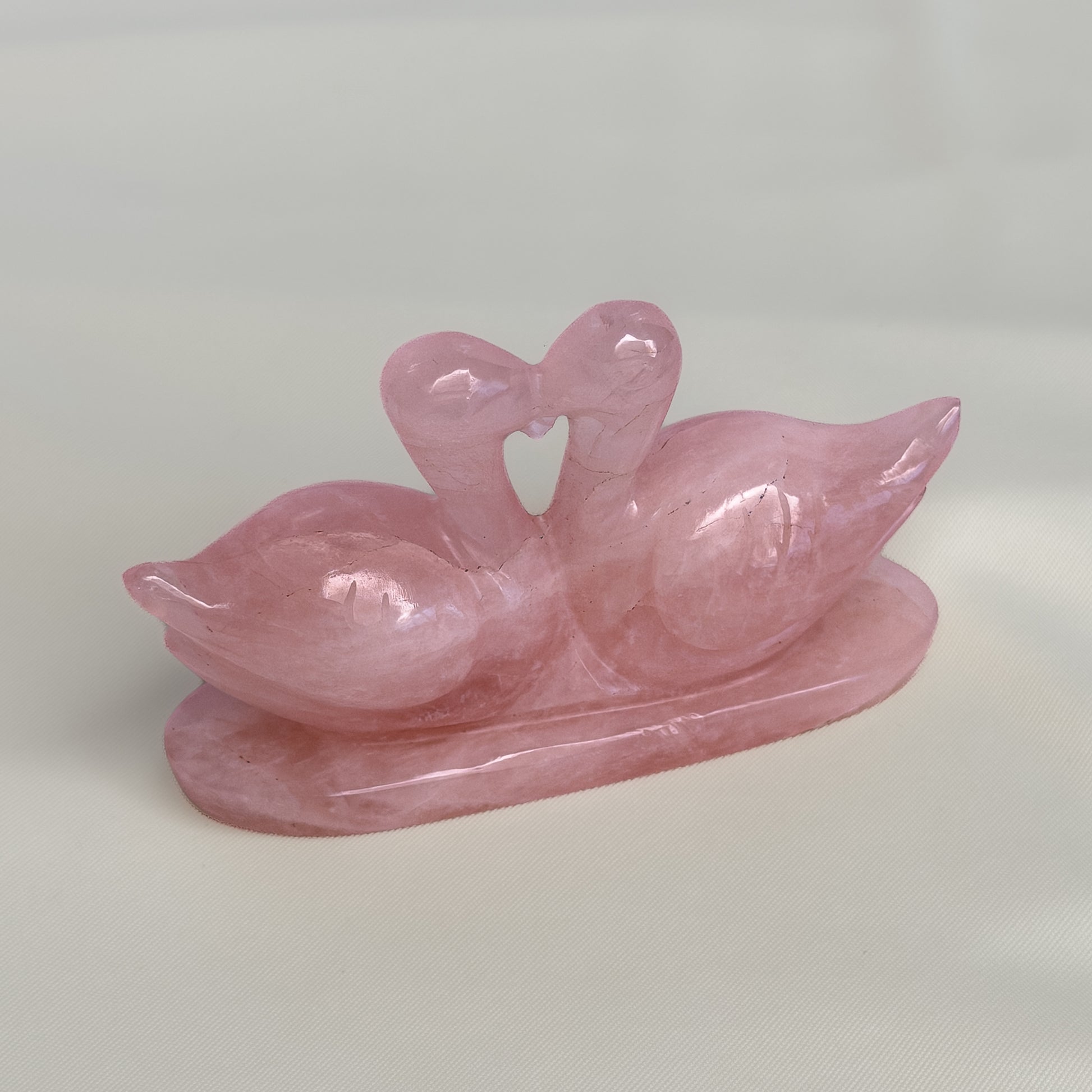 Rose Quartz Swan Figurine Large – Hand Carved Pair Symbol