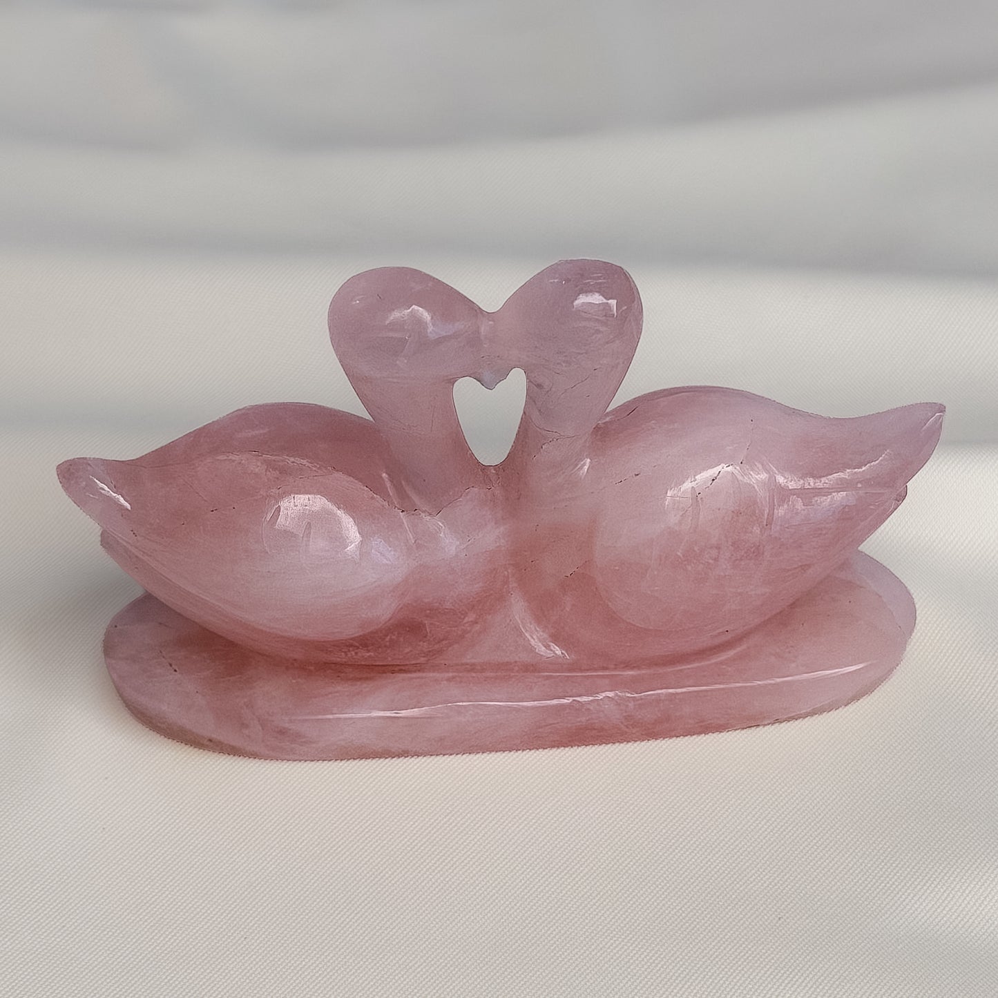 Rose Quartz Swan Figurine Large – Hand Carved Pair Symbol