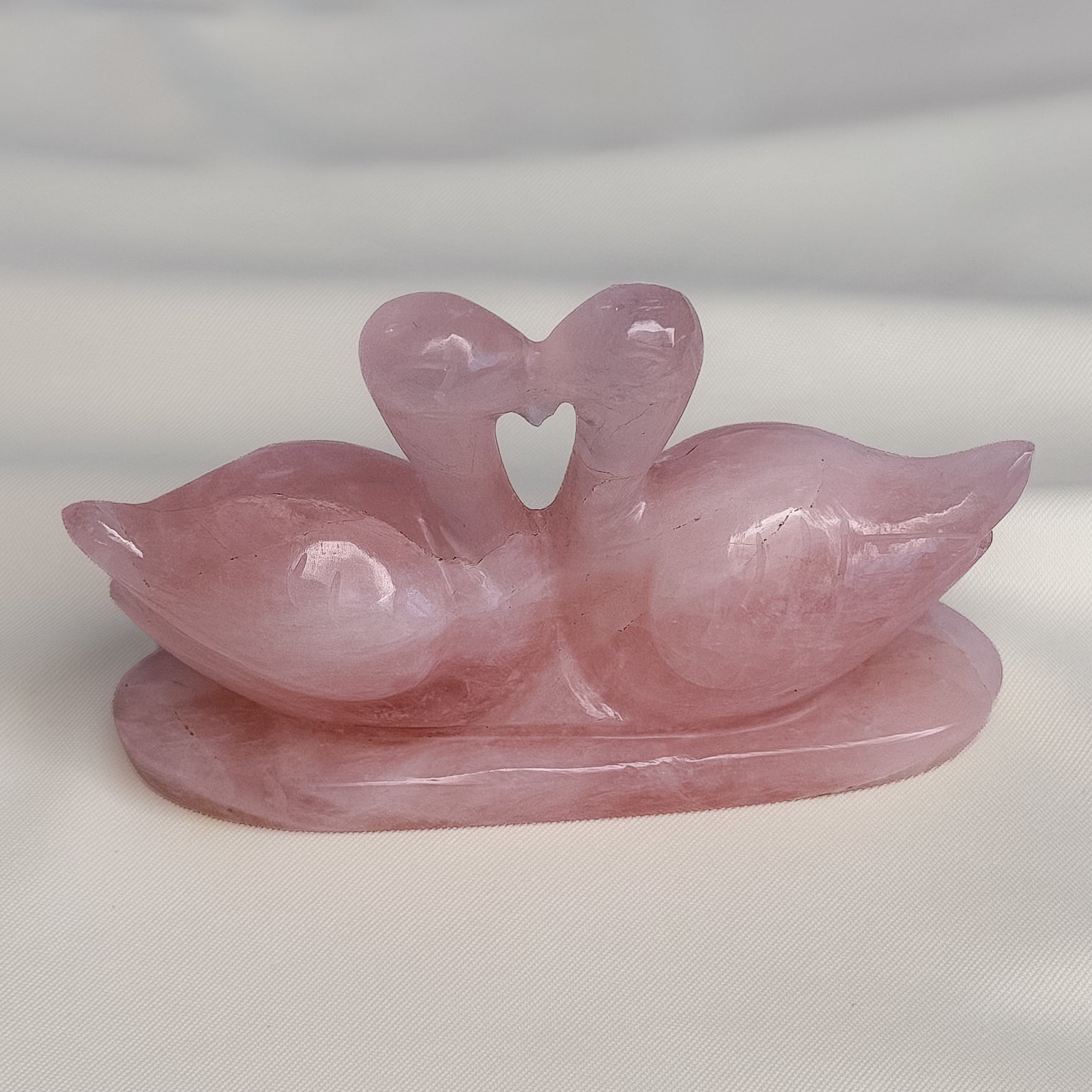 Rose Quartz Swan Figurine Large – Hand Carved Pair Symbol