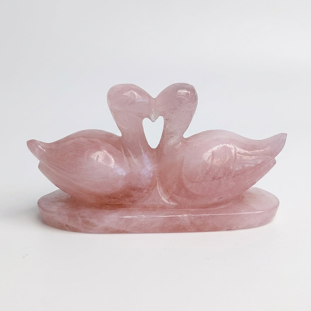 Rose Quartz Swan Figurine Large – Hand Carved Pair Symbol